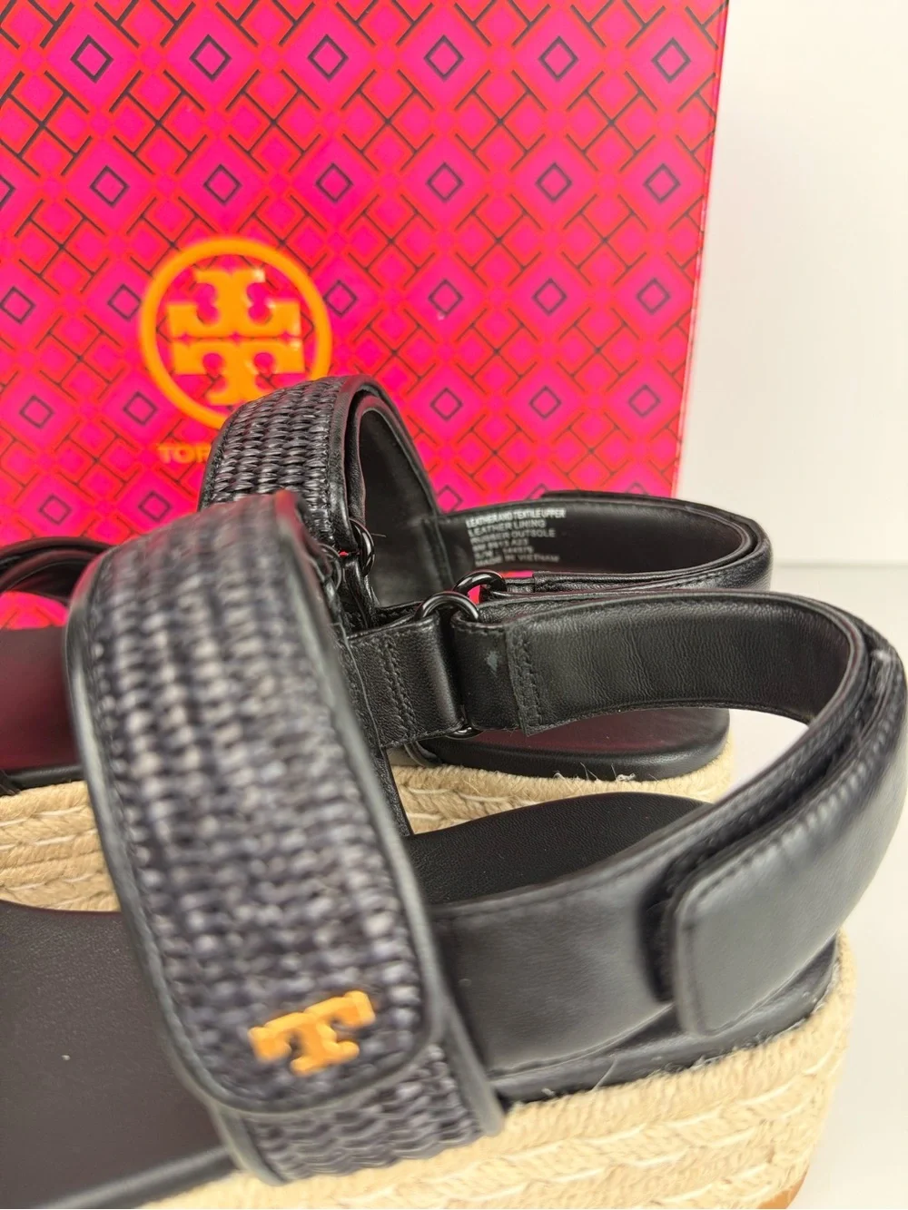 Tory Burch Diego Sport Espadrille Sandals Perfect Black Raffia Platform 8 READ